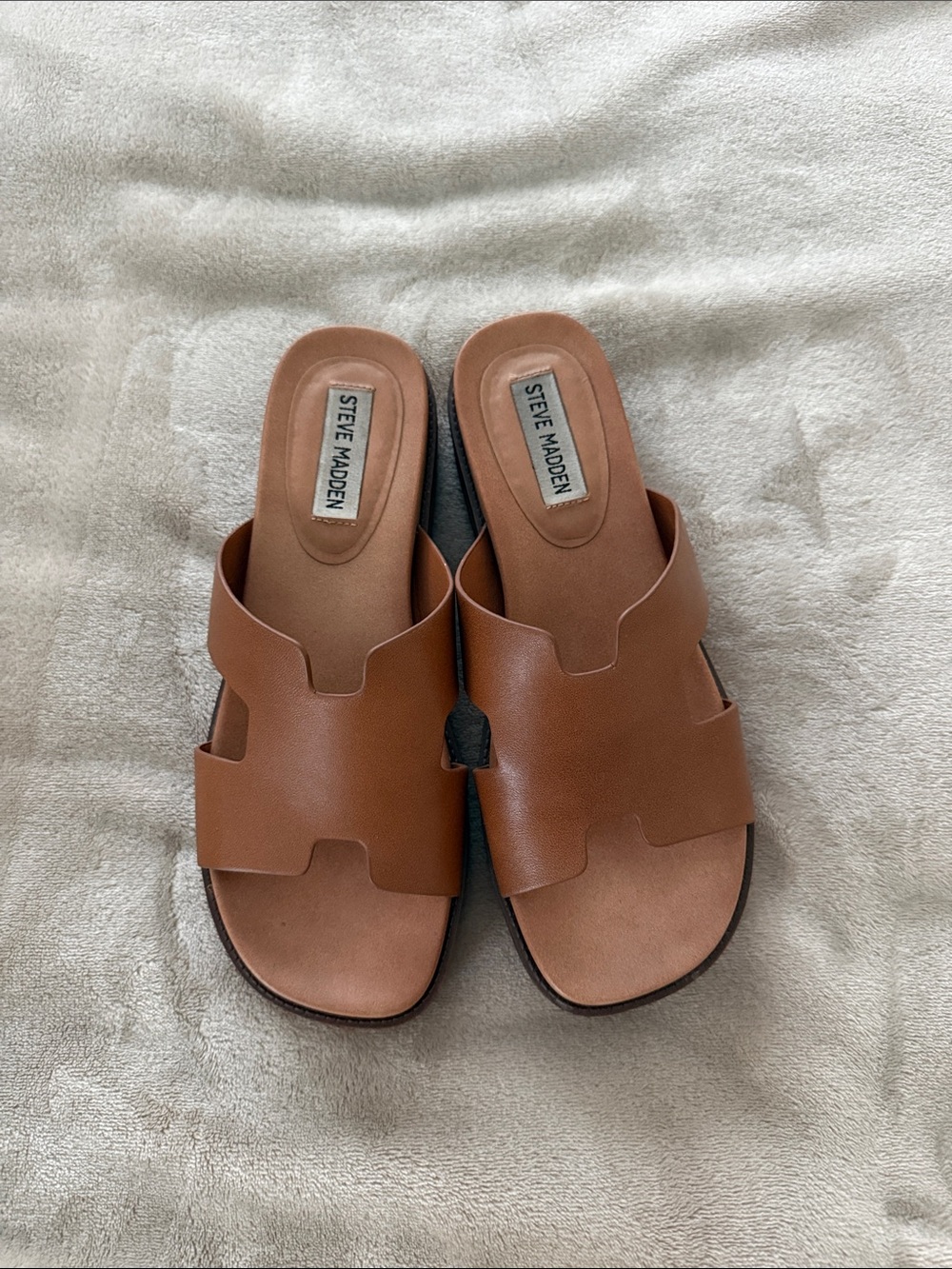 Steve Madden Cognac Leather Slide Sandals
